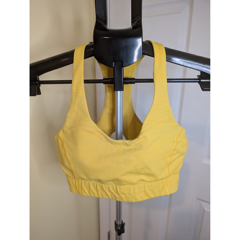 Outdoor Voices Sports Bra Yellow Racerback Mesh Logo Band Padded - Size S